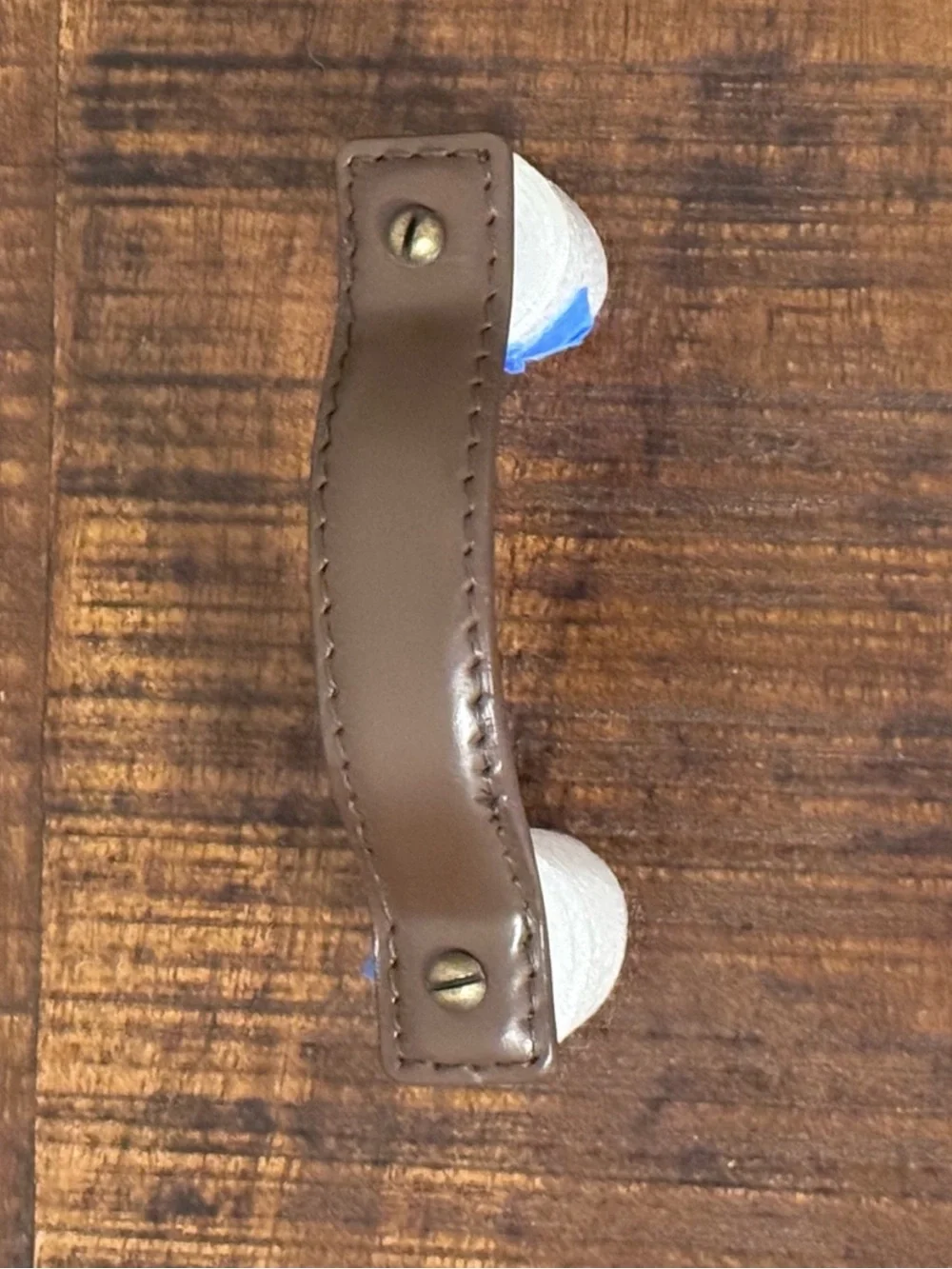 NWOT Anthropologie Saddle Stitch Leather Handle Brown Iron Brass Pull
